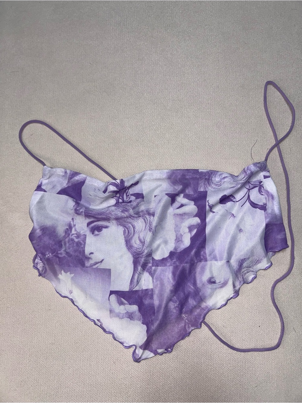 Purple Vintage Art Print Triangle Scarf Top